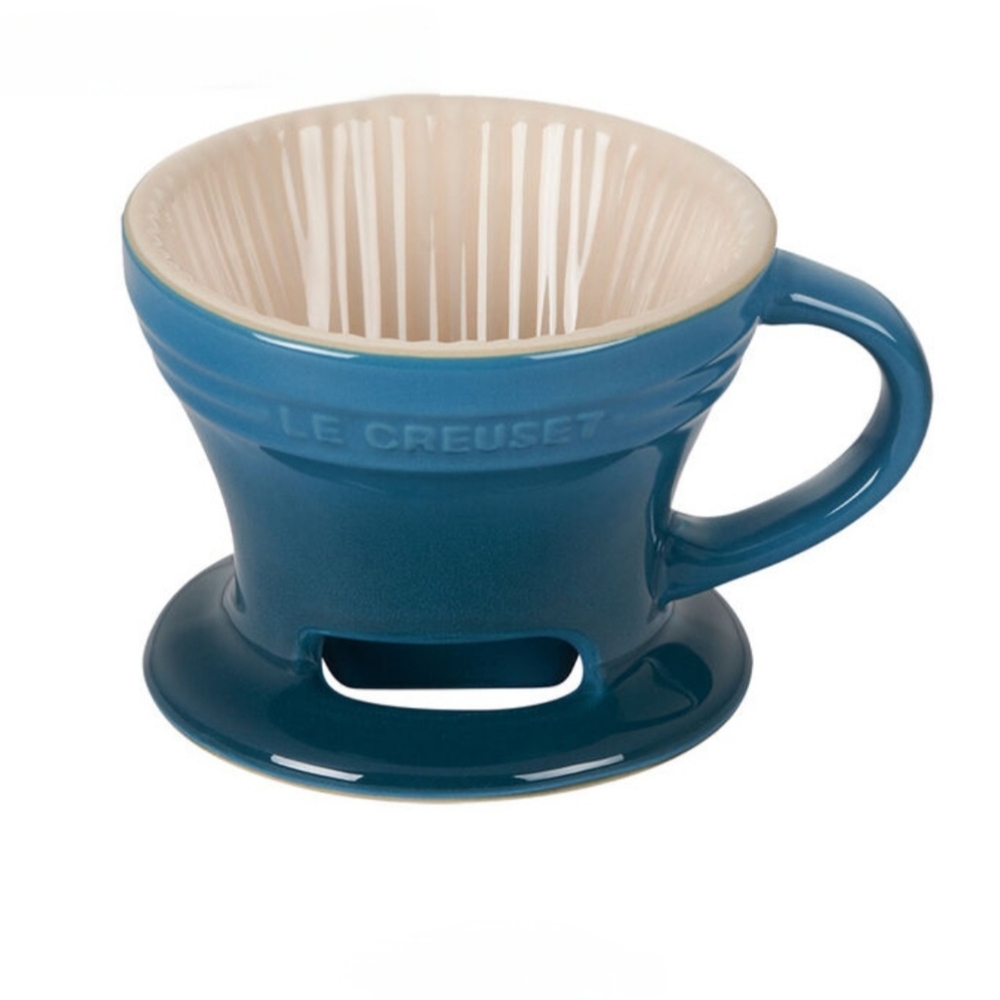 Deep Teal Pour Over Coffee Maker Cone & 2 Heritage Mugs Le Creuset RETIRED COLOR - Picture 11 of 12
